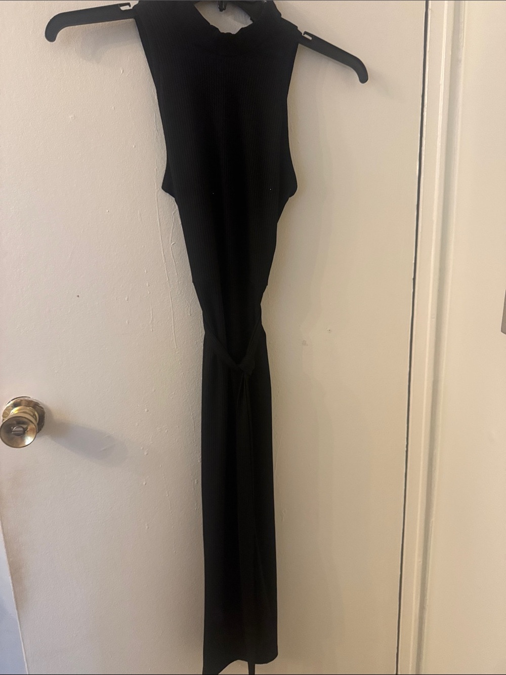 Miss Selfridge Black Sleeveless Maxi Dress with Waist Tie
